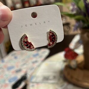NEW Watermelon Red and Silver Women's Earrings